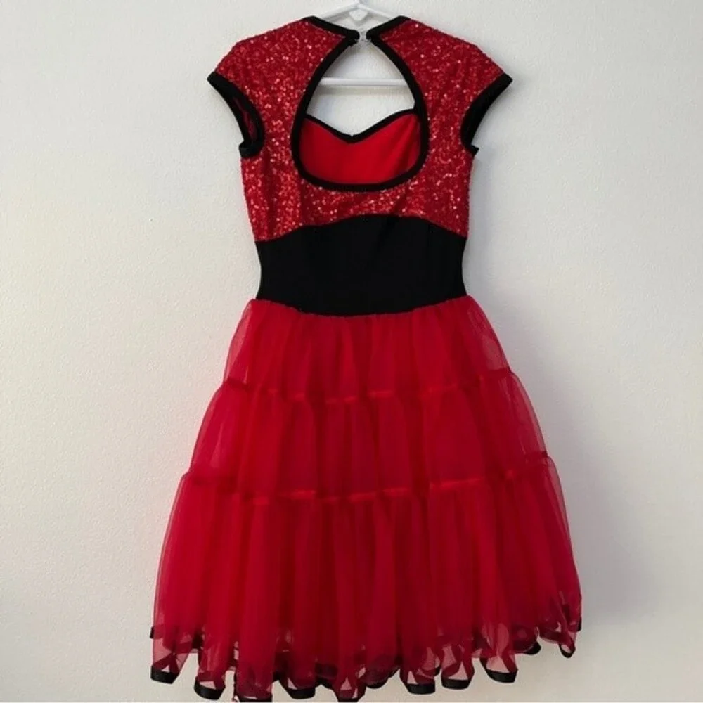 Curtain Call Red Sequin Tap Dance Dress Costume Size CME